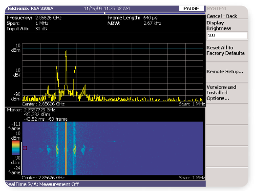 Spectrogram display of transient intermodulation distortion products.